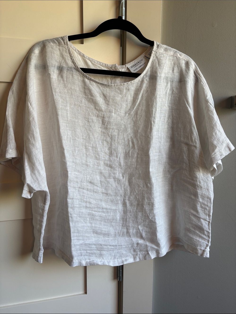 Jones & Co New York XL 100% linen natural flax boxy top shirt blouse button back